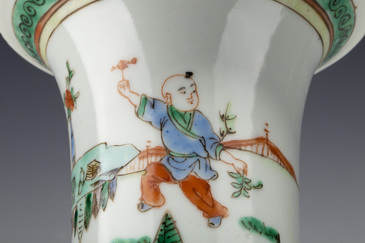 古玩陶瓷民國·五彩仕女教子圖花觚真品鑒賞圖