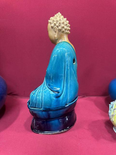 古玩陶瓷孔雀蘭釉佛像真品鑒賞圖