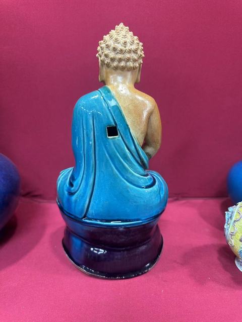 古玩陶瓷孔雀蘭釉佛像真品鑒賞圖