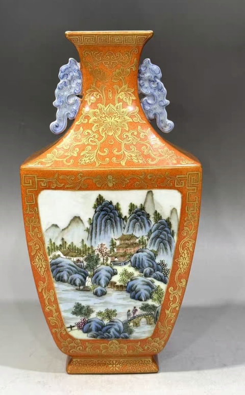古玩陶瓷山水紋瓶真品鑒賞圖