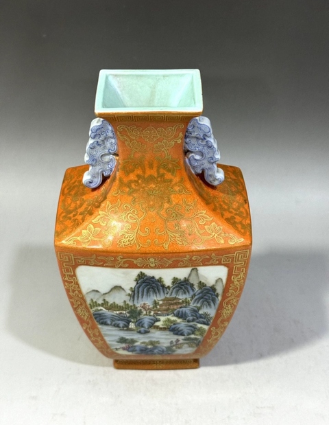 古玩陶瓷山水紋瓶真品鑒賞圖