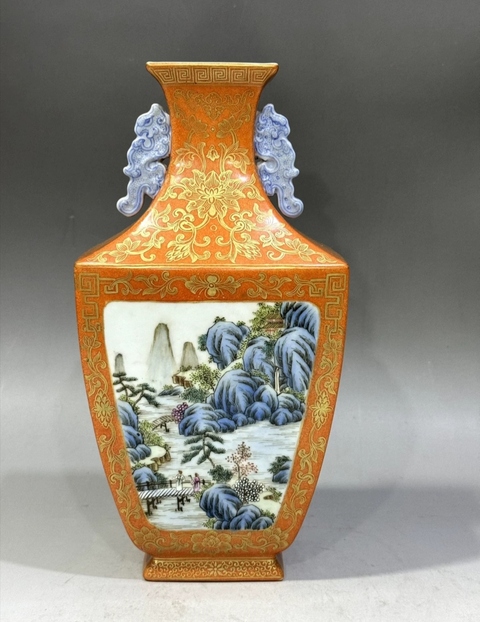 古玩陶瓷山水紋瓶真品鑒賞圖