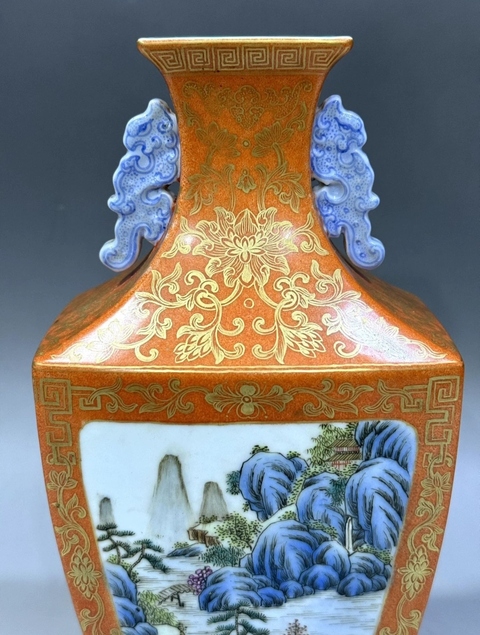 古玩陶瓷山水紋瓶真品鑒賞圖