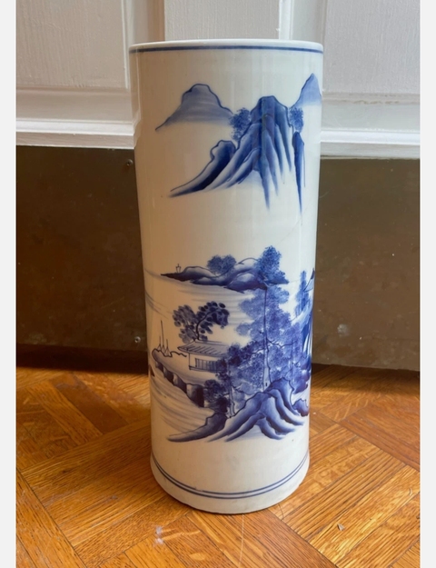 古玩陶瓷民國山水紋青花帽筒真品鑒賞圖