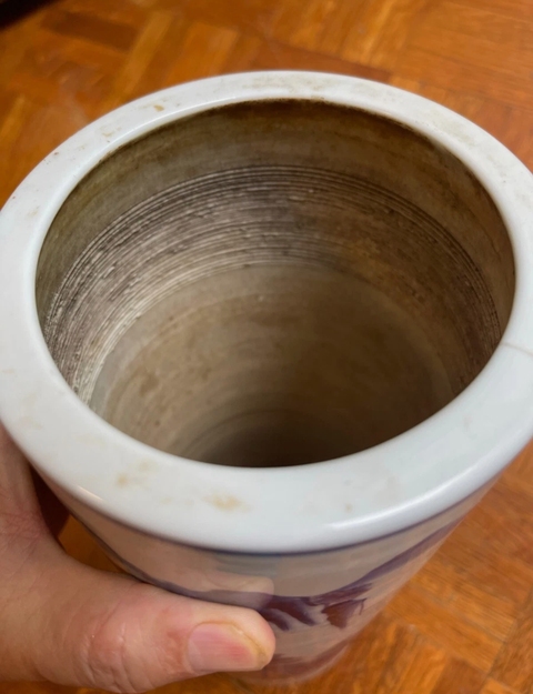 古玩陶瓷民國山水紋青花帽筒真品鑒賞圖