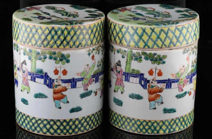 古玩陶瓷粉彩嬰戲圖蓋缸真品鑒賞圖