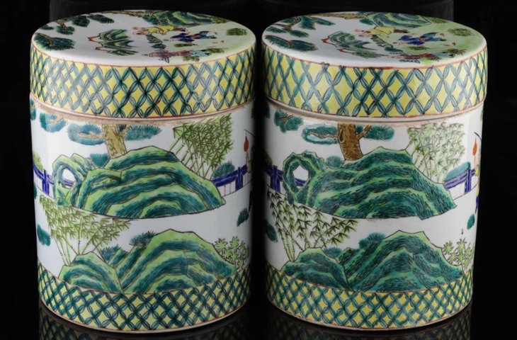 古玩陶瓷粉彩嬰戲圖蓋缸真品鑒賞圖