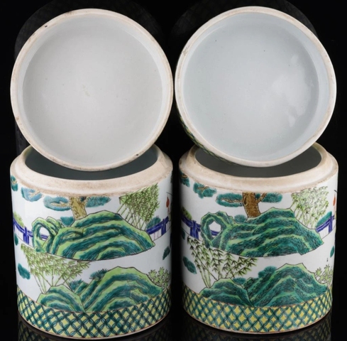 古玩陶瓷粉彩嬰戲圖蓋缸真品鑒賞圖