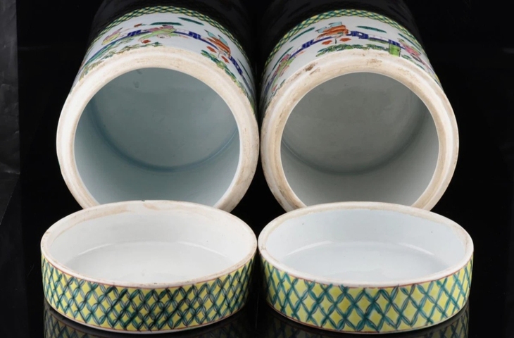 古玩陶瓷粉彩嬰戲圖蓋缸真品鑒賞圖