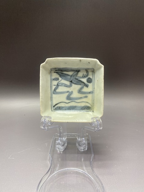 古玩陶瓷明天啟·一路連升四方倭角青花盤拍賣，當前價格960元