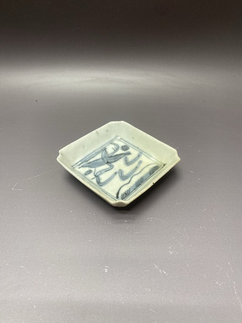 古玩陶瓷明天啟·一路連升四方倭角青花盤拍賣，當前價格960元