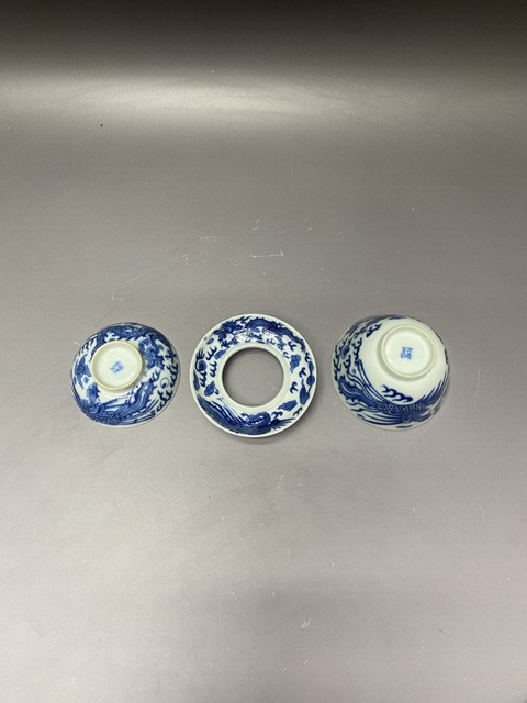 古玩陶瓷清晚期·【龍鳳呈祥】青花三才蓋碗拍賣,當前價格4200元