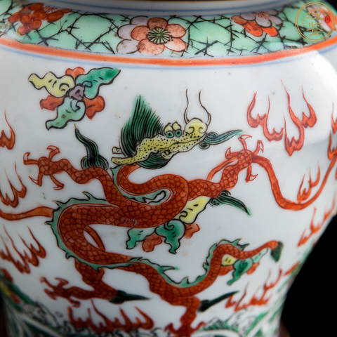 古玩陶瓷清晚期 五彩龍紋蓋罐真品鑒賞圖