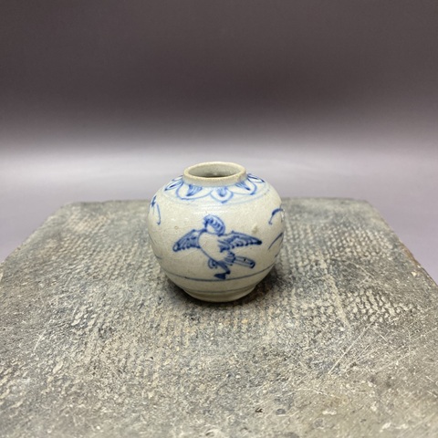 古玩陶瓷朱雀紋青花水盂真品鑒賞圖
