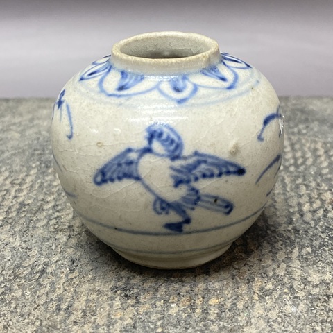 古玩陶瓷朱雀紋青花水盂真品鑒賞圖