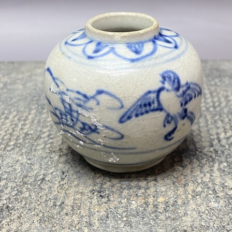 古玩陶瓷朱雀紋青花水盂真品鑒賞圖