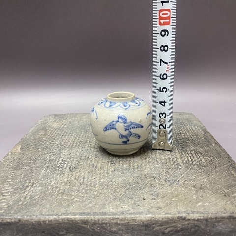 古玩陶瓷朱雀紋青花水盂真品鑒賞圖