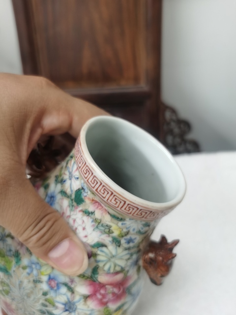 古玩陶瓷粉彩百花不落地鹿頭尊真品鑒賞圖