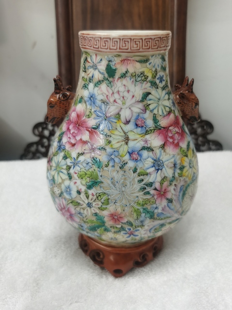 古玩陶瓷粉彩百花不落地鹿頭尊真品鑒賞圖