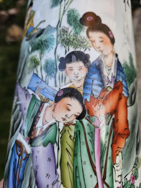 古玩陶瓷油粉彩仕女人物帽筒真品鑒賞圖
