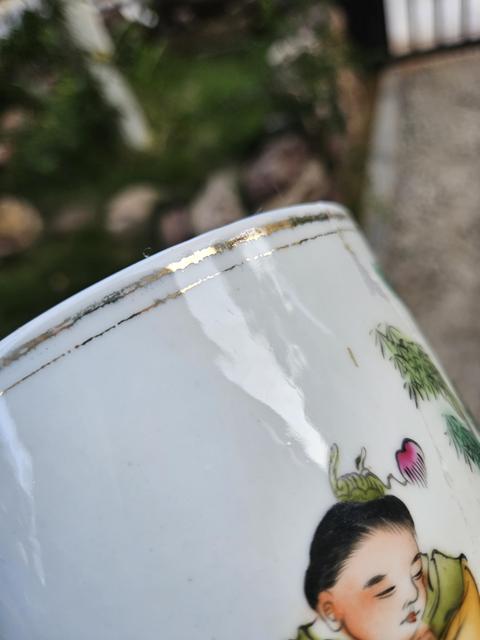古玩陶瓷油粉彩仕女人物帽筒真品鑒賞圖