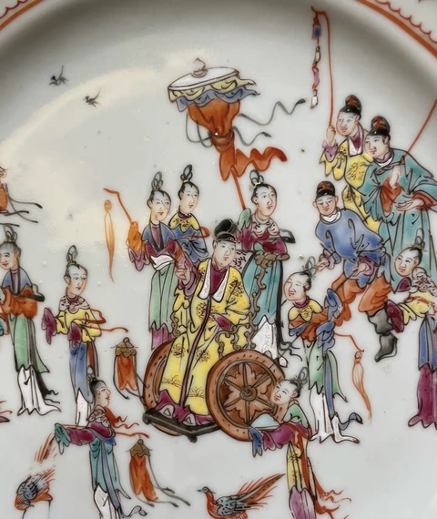 古玩陶瓷乾隆廣彩精品太子出游人物紋盤拍賣，當(dāng)前價(jià)格5777元