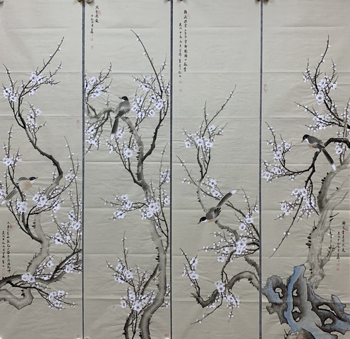 古玩字畫許宜錦 花鳥四條屏拍賣,當前價格300元
