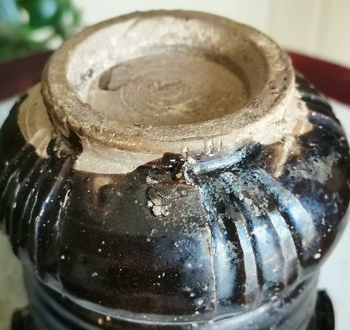 古玩陶瓷黑釉窯變花口尊真品鑒賞圖