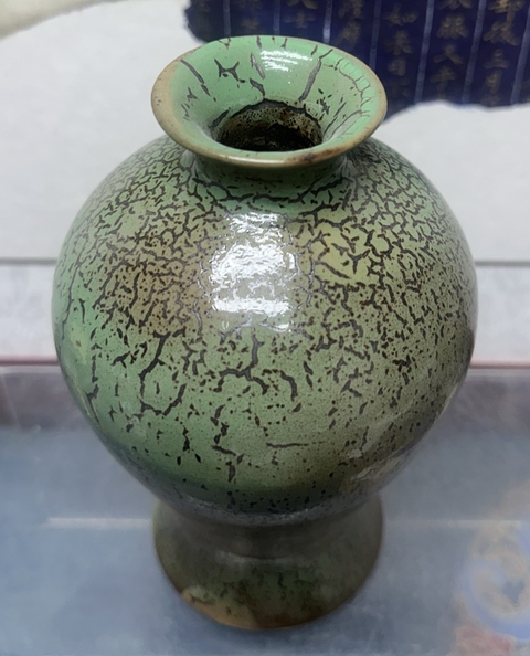 古玩陶瓷孔雀藍釉梅瓶真品鑒賞圖
