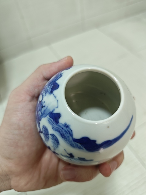 古玩陶瓷清晚期 青花山水紋雞心水盂真品鑒賞圖