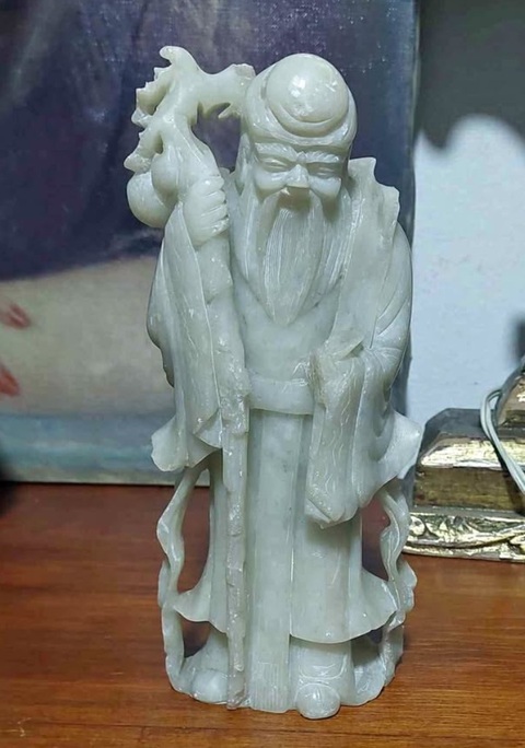 古玩玉器岫玉雕“壽星擺件”真品鑒賞圖