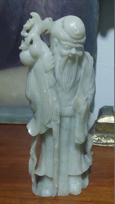 古玩玉器岫玉雕“壽星擺件”真品鑒賞圖