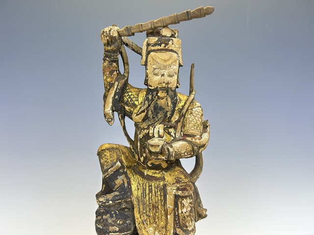 古玩陶瓷清代·木雕武財神趙公明造像拍賣,當前價格99元