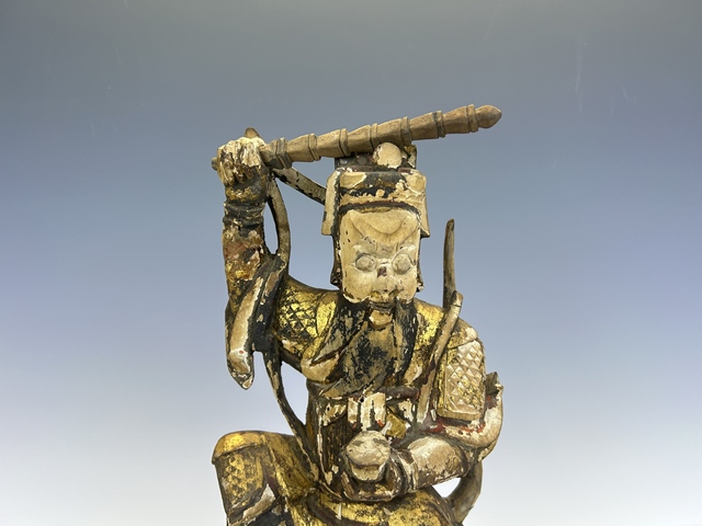 古玩陶瓷清代·木雕武財神趙公明造像拍賣,當前價格99元