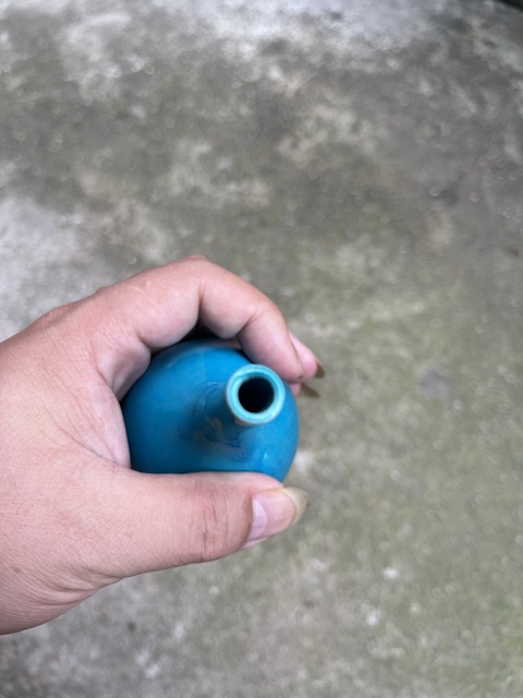 古玩陶瓷孔雀藍釉膽式瓶真品鑒賞圖