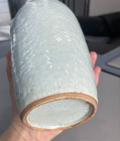 古玩陶瓷仿官釉獅耳撇口瓶真品鑒賞圖