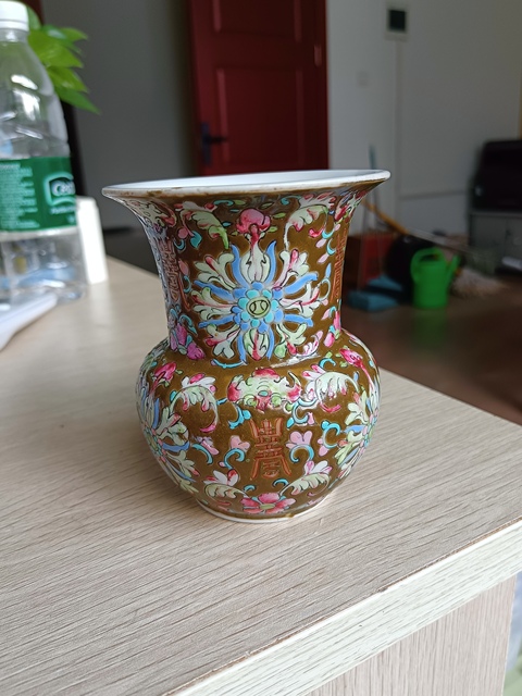 古玩陶瓷光緒細路粉彩渣斗真品鑒賞圖