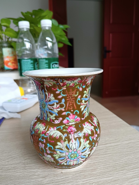 古玩陶瓷光緒細路粉彩渣斗真品鑒賞圖