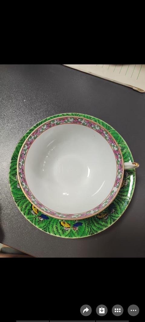 古玩陶瓷萊菔蝶紋廣彩杯盤真品鑒賞圖