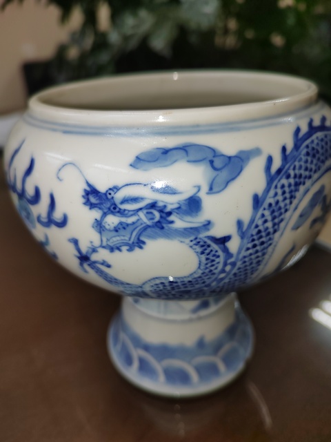 古玩陶瓷青花雙龍趕珠紋斗真品鑒賞圖