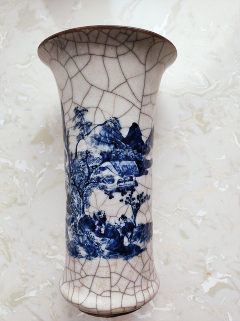 古玩陶瓷哥釉青花花觚真品鑒賞圖
