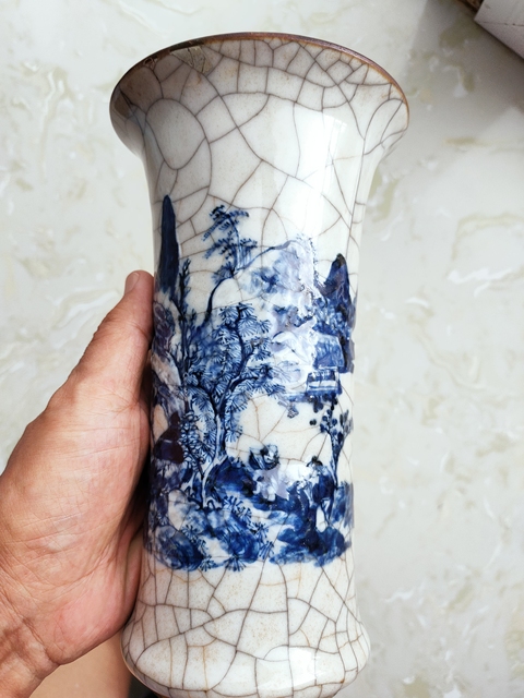 古玩陶瓷哥釉青花花觚真品鑒賞圖