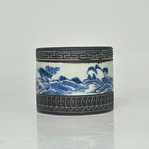 古玩陶瓷青花山水紋筆筒真品鑒賞圖