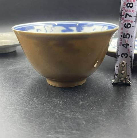 古玩陶瓷外紫金釉內青花三才蓋杯真品鑒賞圖