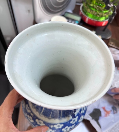 古玩陶瓷青花花卉紋喜字盤口瓶，模糊，偏老真品鑒賞圖