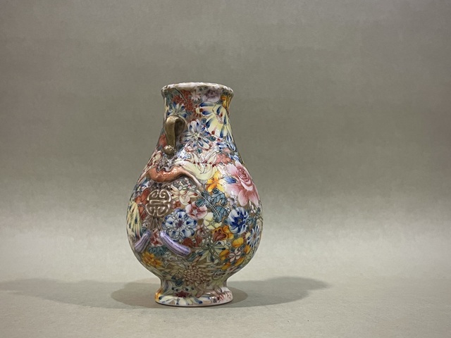 古玩陶瓷粉彩百花不落地紋琵琶尊真品鑒賞圖
