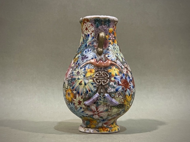 古玩陶瓷粉彩百花不落地紋琵琶尊真品鑒賞圖