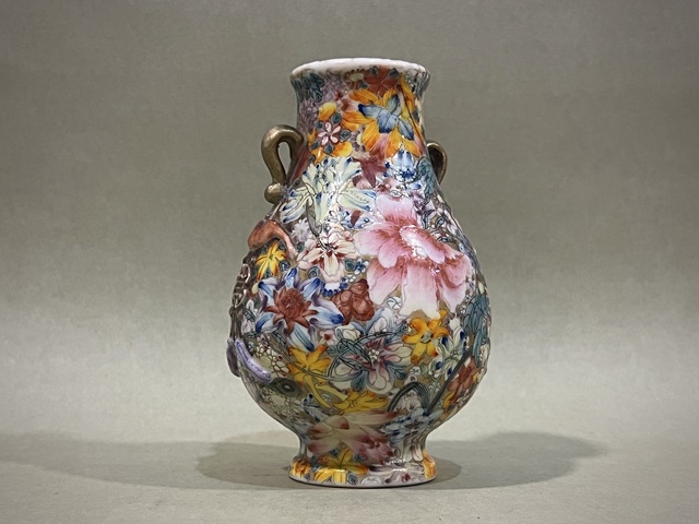 古玩陶瓷粉彩百花不落地紋琵琶尊真品鑒賞圖