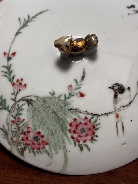 古玩陶瓷粉彩花鳥紋溫鍋真品鑒賞圖