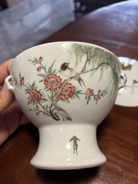 古玩陶瓷粉彩花鳥紋溫鍋真品鑒賞圖